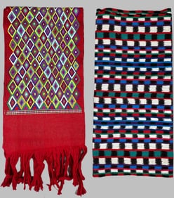 Lot of 2- Vintage Guatemalan Woven Sash & Shawl with Fringe, Ex Museum