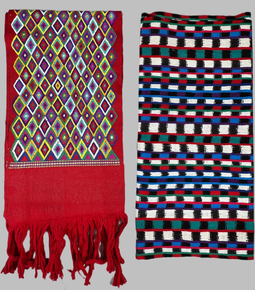 Lot of 2- Vintage Guatemalan Woven Sash & Shawl with Fringe, Ex Museum (1 of 14)
