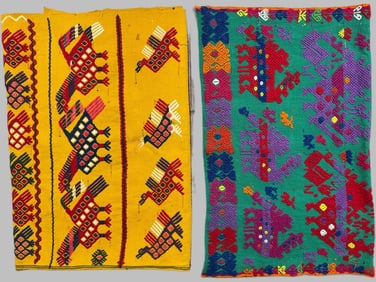 Lot of 2 - Vintage Small Hand-Embroidered Textiles Guatemala, Ex Museum