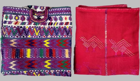 Lot of 2 - Vintage Ceremonial Huipil San Pedro Sacatepequez & Tzute Textile, Ex Museum