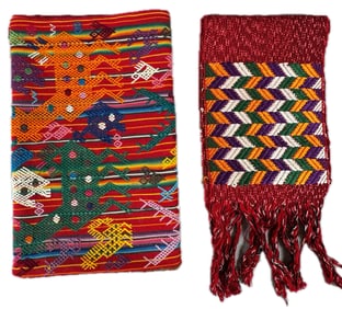 Lot of 2 - Men's Faja/Sash from Almolonga & Handwoven/Hand-Embroidered Tzute, Ex Museum