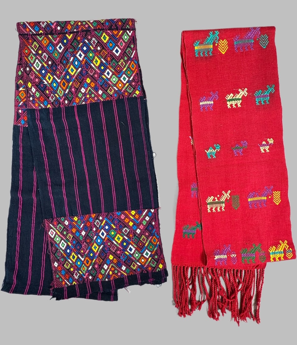 Lot of 2 - Vintage  Handwoven Guatemalan Man's Sashes, Ex Museum (1 of 11)