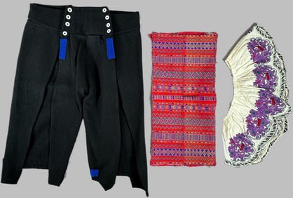 Lot of 4 - Vintage Guatemalan Collars, Ruffled Collar & Men's Pants, Ex Museum