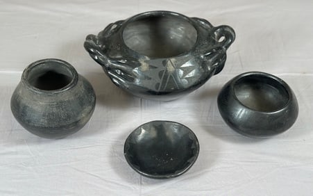 Lot of 4-Vintage Blackware Casa Grandes Mata Ortiz Mexican Pottery