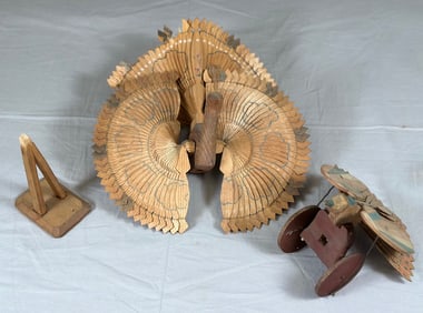 Lot of 2-Artfully Carved Wood Chip Birds Ornaments