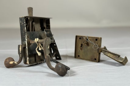 Lot of 2-Antique Baroque-Style Iron Door Locks With Keys