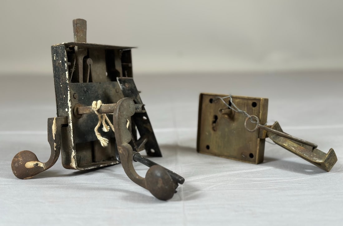 Lot of 2-Antique Baroque-Style Iron Door Locks With Keys (1 of 8)