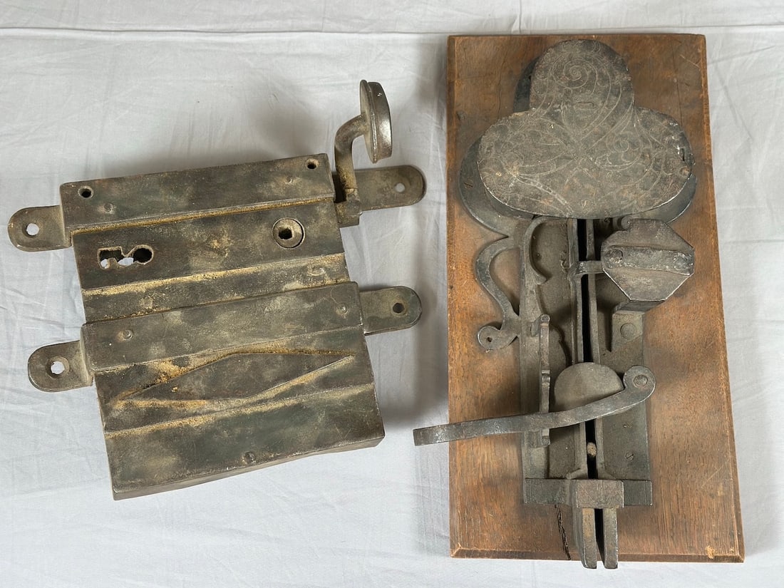 Lot of 2-Antique Zoomorphic Decoration Wrought Iron Door or Box Locks (1 of 12)