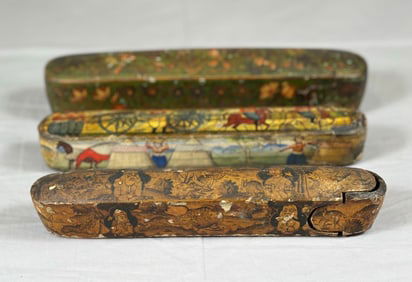 Lot of 3-Antique Kashmiri Lacquer Qalamdan (Pen Boxes) From the 19th Century