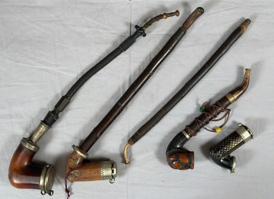 Lot of 5- Antique German Old Master Collection of Smoking Pipes From 1900s