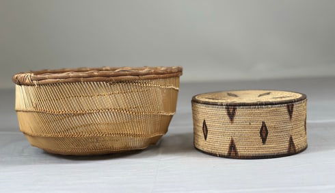 Lot of 2-Possibly Makah/Nootka Northwest Coast Native Baskets From Early 20th Century