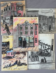 Lot of 5- Collection of Louis Lamont Drawings Signed and Dated 1994-Chicago