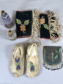 Lot of 5-Collection of Native American Beaded Artifacts From Early 20th Century