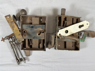 Lot of 2-Biedermeier Box Rim Locks (Kastenschloss in German)1815-1848