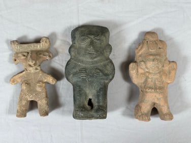 Lof of 3-Vintage Pre-Columbian Stone and Terracotta Figures From Peru-Chincha Culture