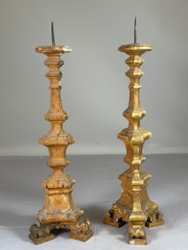 Pair of 19th Century Carved Wood Giltwood Candlestick Table Lamps