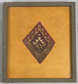 Framed Diamond Shaped Textile Fragment Chimu 1200-1400 AD