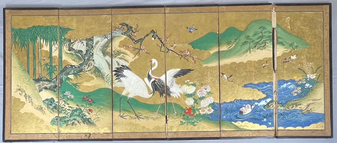 Japanese Six-Fold Screen Gold-Leaf On Paper (1 of 18)