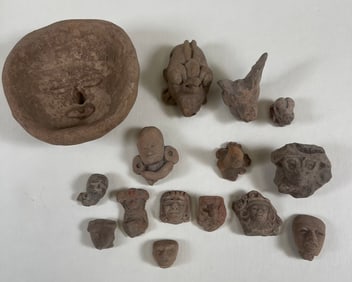 Mix Of Antique Human Face-Shaped Clay Figures (15)