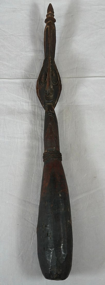 Carved Wood Pestle, Unknown Culture: Carved wood pestle, unknown tribal culture. Approx. 21" x 3" diameter