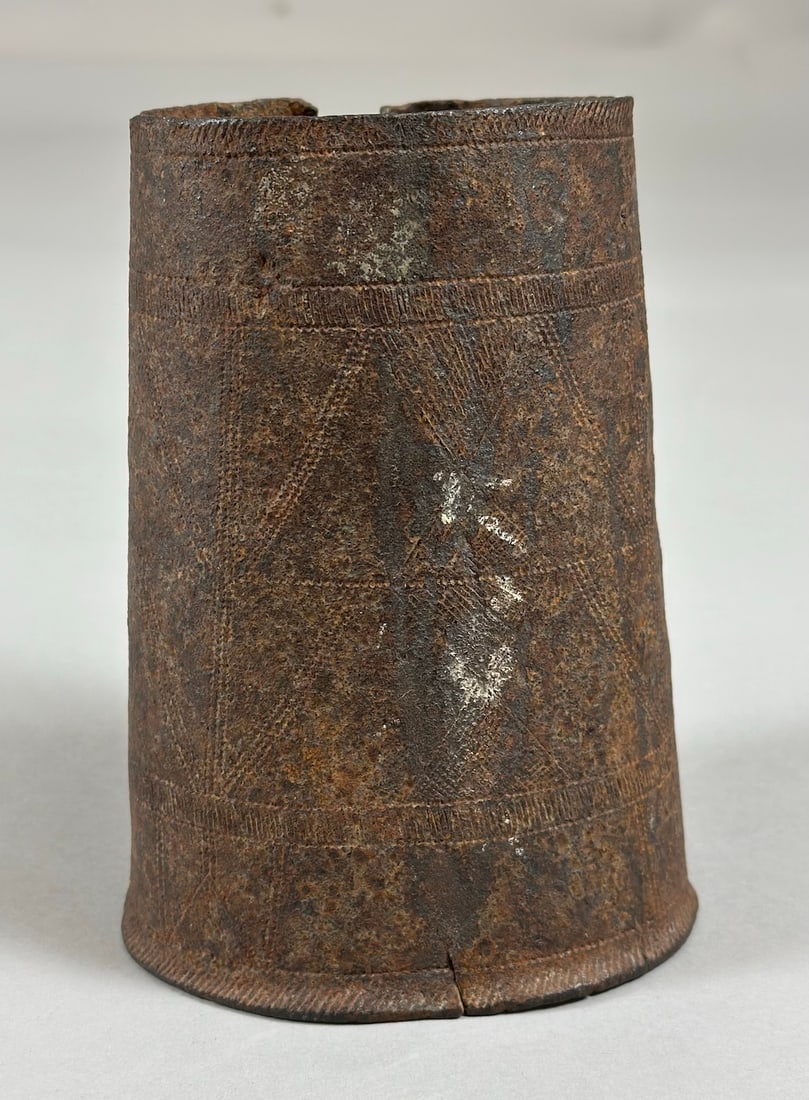 Wrought Iron Cuff: Wrought iron cuff, Yoruba peoples, Nigeria, West Africa. Approx. 4" diameter (max) x 6" high