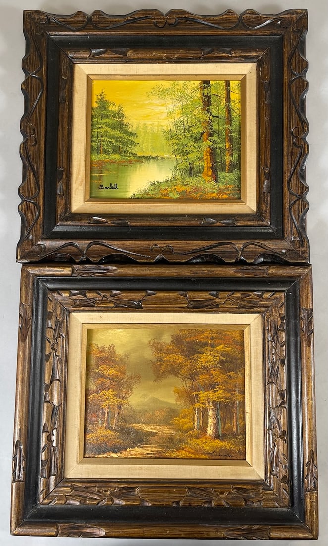 Rivers Oil On Board (2): Lot of 2 - River with Trees Lining the water's edge Oil Paintings on Board. Original Signed. F: 15.5'h x 17.5'w, S: 7.5'h x 9.5'w