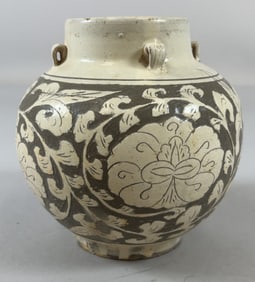 Vintage Chinese Floral Motif Glazed Pottery