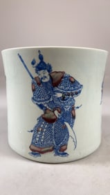 Vintage Chinese Warrior Motif Brush Pot