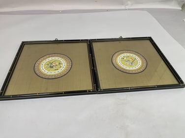 Pair of Vintage Framed Chinese Silk Wall Art (2)