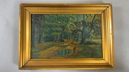 Antique Fauvist Oil On Canvas Forestscape Painting