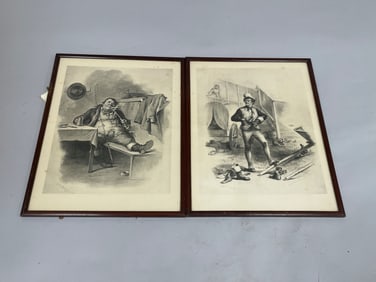 Pair of Felix Octavious Carr Darley Engravings 19th C. American Figures