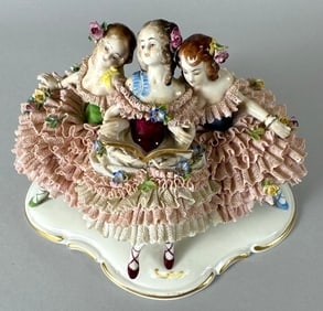 Vintage Dresden Muller Volkstedt Lace "Ballerinas" Porcelain Figurine Germany