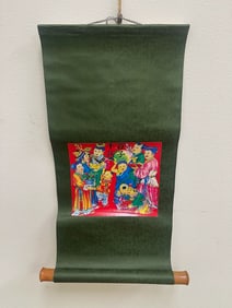 Vintage Chinese Scroll Colorful Celebration Scene