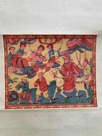 Vintage Chinese Scroll Depicting King`s Court Scene