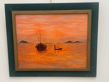Oil on Board Fishermen Painting