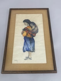 Vintage Watercolor Woman Carrying Baby