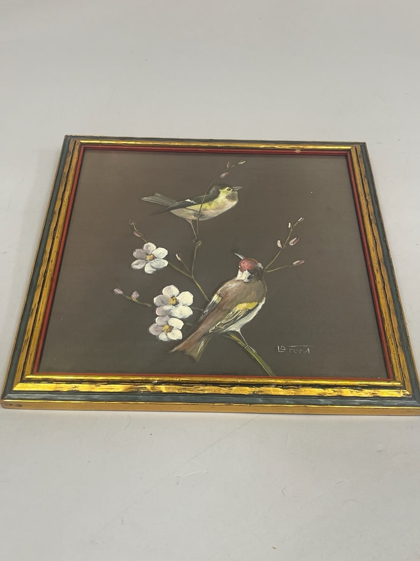 Watercolor on Silk by LaForet: Watercolor on Silk by LaForet. Signed lower right. D: Frame: 13 3/4"w x 13 3/4"h Sight: 11 1/2"w x 11 1/2"h