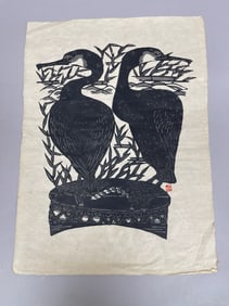Kojima Tokujiro. Screenprint of Two Cormorants