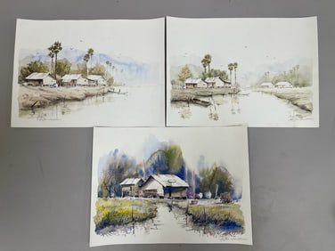 Group of (3) Watercolor Landscape Paintings on Paper