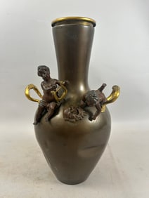 Auguste Moreau-style Art nouveau Bronze Cherubic Figural Vase