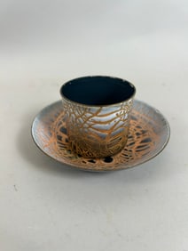 Harold Tishler MCM Copper Metal Enameled Cup and Saucer