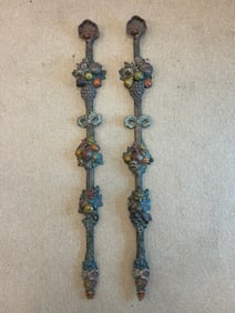 Pair of Victorian Polychrome-Painted Composition Wall Hangings Ex-Christie`s