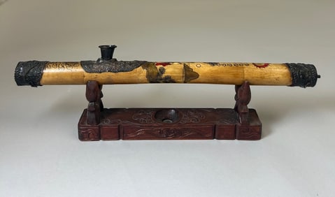 Antique Chinese Opium Smoking Pipe with Holder