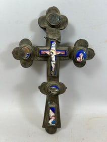 Russian Enameled Alter Crucifix Cross