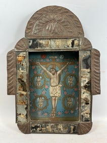 Antique Mexican Metal Retablo of Jesus Christ