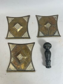 Tuareg North African Tcherot Brass Pendants and Bronze Figure (4)