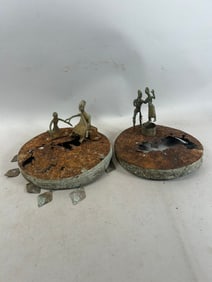 Collection of 2 Fon, Asen, Alter Staff Tops with Cast Bronze Figures