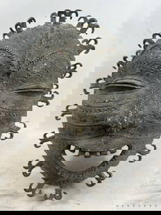 West African Cast Bronze Mask: West African Cast Bronze Mask. 12"h x 9"w x