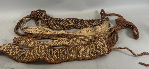 Collection of 4 Kuba Woven Belts, Zaire, Congo