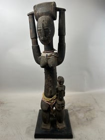 Baule, Ivory Coast, Carved Wooden Female Figure with Beads